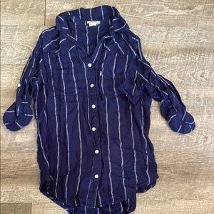 Levi's Blue and White Striped Cuffed Sleeve Button Down Shirt